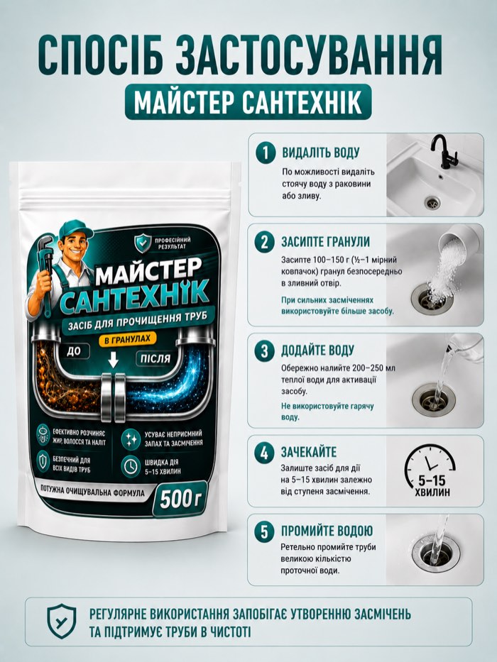 Спосіб застосування Майстер Сантехнік
